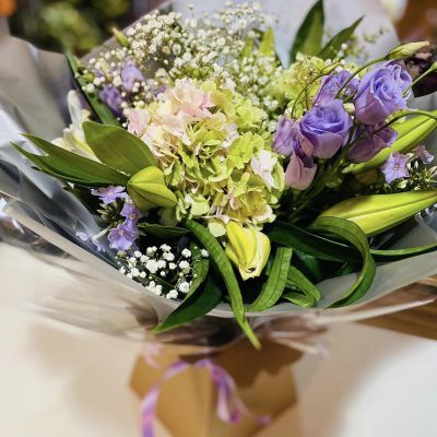 Cool Breeze - This classical stylish collection of flowers make this hand tied the perfect gift. Professionally arranged and delivered by a local florist. Flowers available for same day delivery when ordered before 2pm.